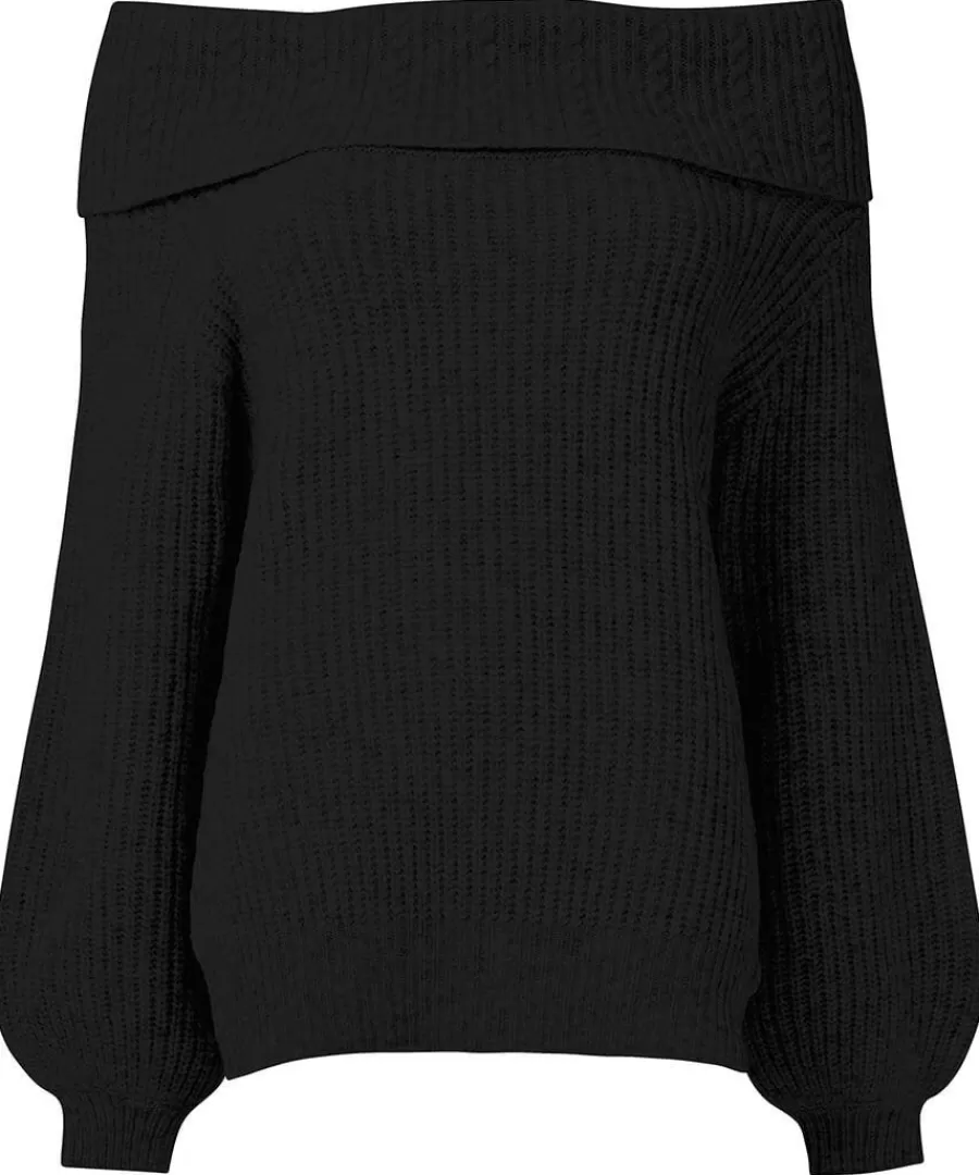 Shop Joe Browns Glamorous Off-The-Shoulder Jumper Black / Oatmeal