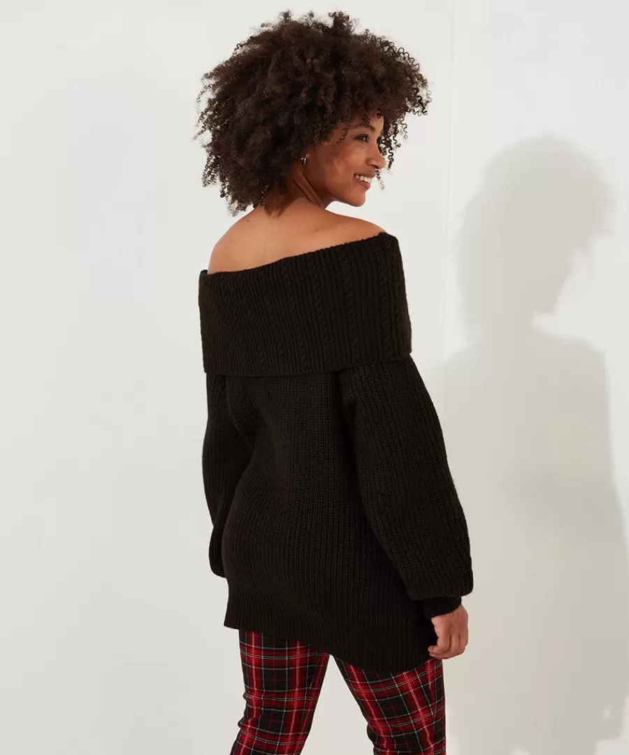 Shop Joe Browns Glamorous Off-The-Shoulder Jumper Black / Oatmeal