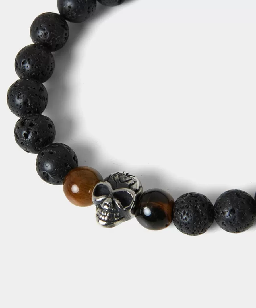 New Joe Browns Lava And Tigers Eye Skull Bracelet Black