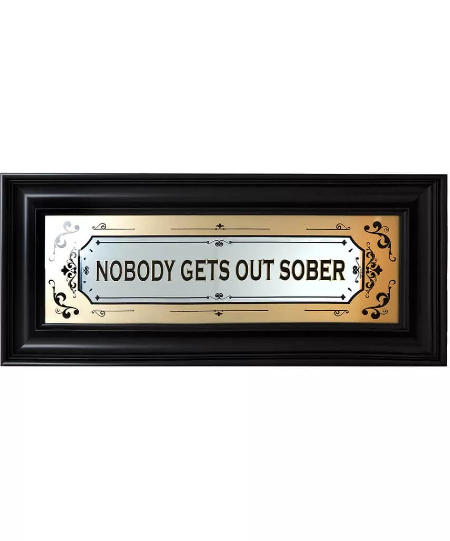 Fashion Joe Browns Nobody Gets Out Sober Framed Mirror Sign Black