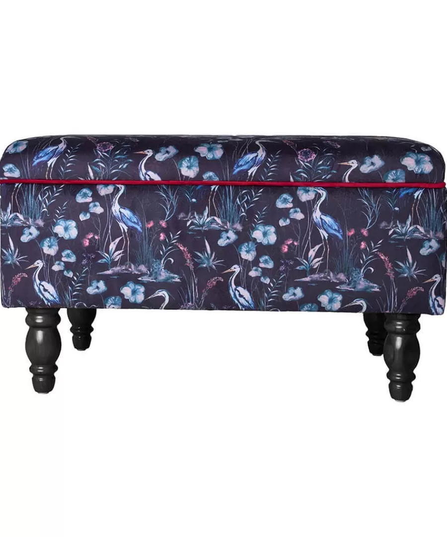 Best Joe Browns Nouveau Herons Velvet Storage Footstool Charcoal