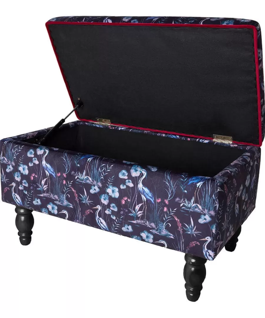 Best Joe Browns Nouveau Herons Velvet Storage Footstool Charcoal