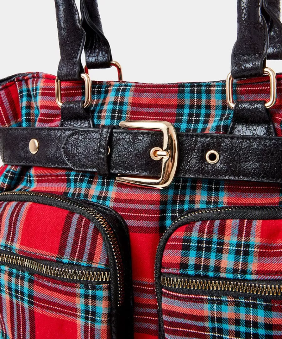 Hot Joe Browns Vintage Alley Check Bag Red Multi