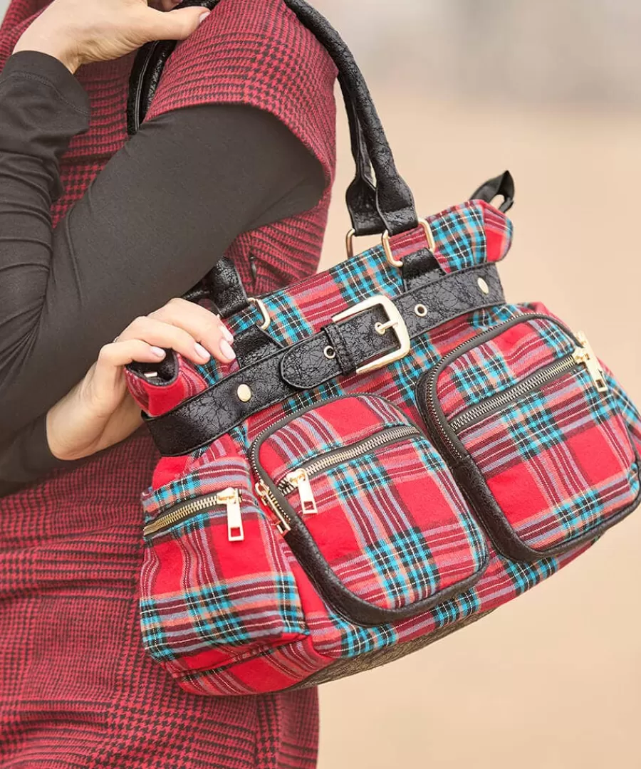 Hot Joe Browns Vintage Alley Check Bag Red Multi